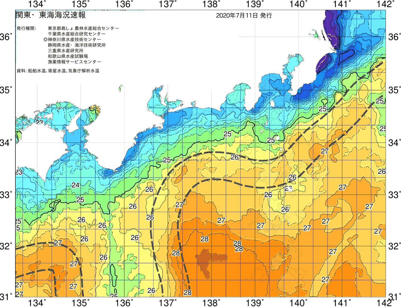 海況図, 関東・東海海況速報/広域 検索結果, (黒潮, 水温分布, 冷水域, 暖水波及 等を図示)