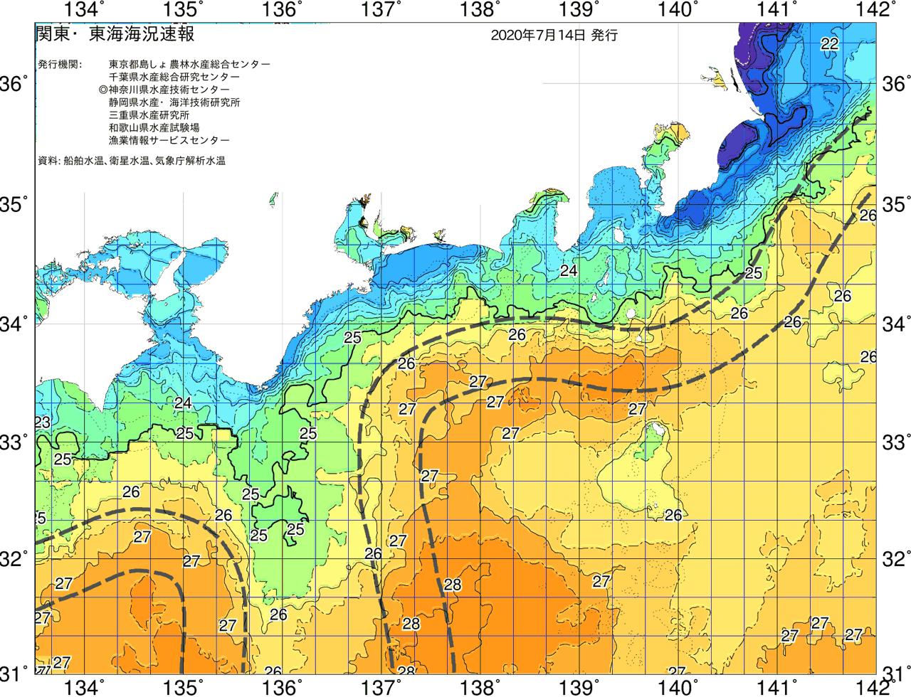 海況図, 関東・東海海況速報/広域 検索結果, (黒潮, 水温分布, 冷水域, 暖水波及 等を図示)