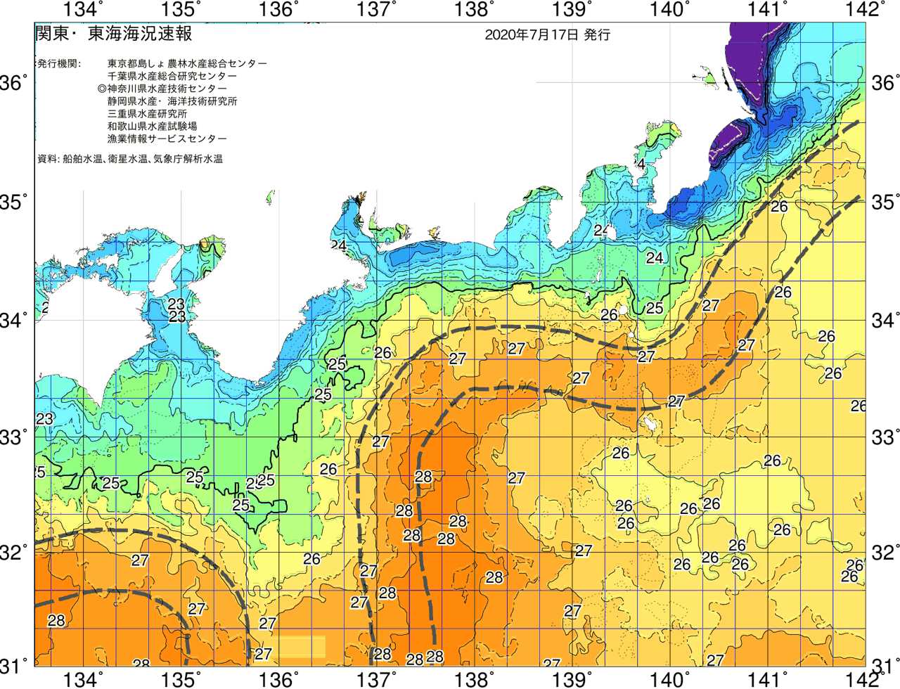 海況図, 関東・東海海況速報/広域 検索結果, (黒潮, 水温分布, 冷水域, 暖水波及 等を図示)