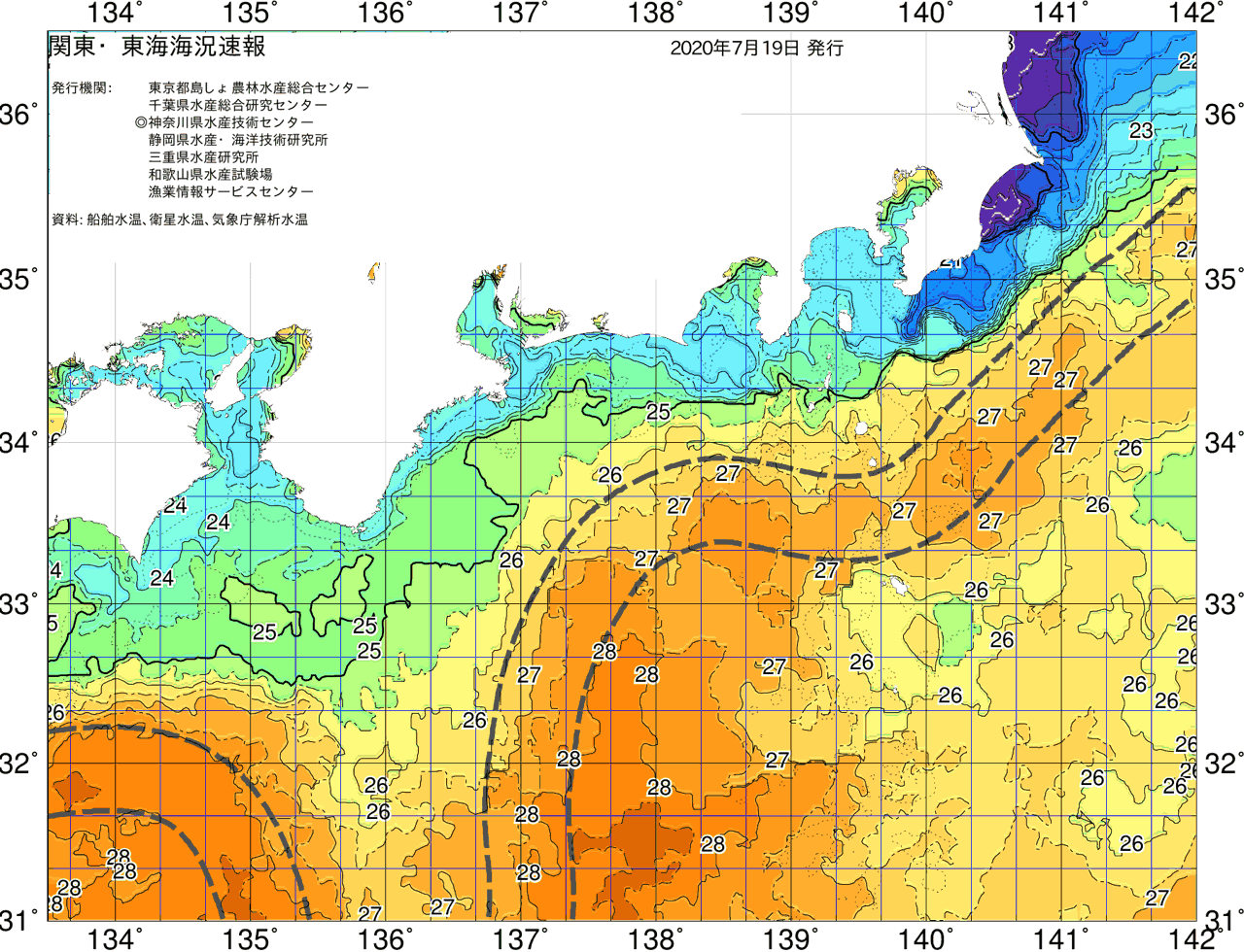 海況図, 関東・東海海況速報/広域 検索結果, (黒潮, 水温分布, 冷水域, 暖水波及 等を図示)