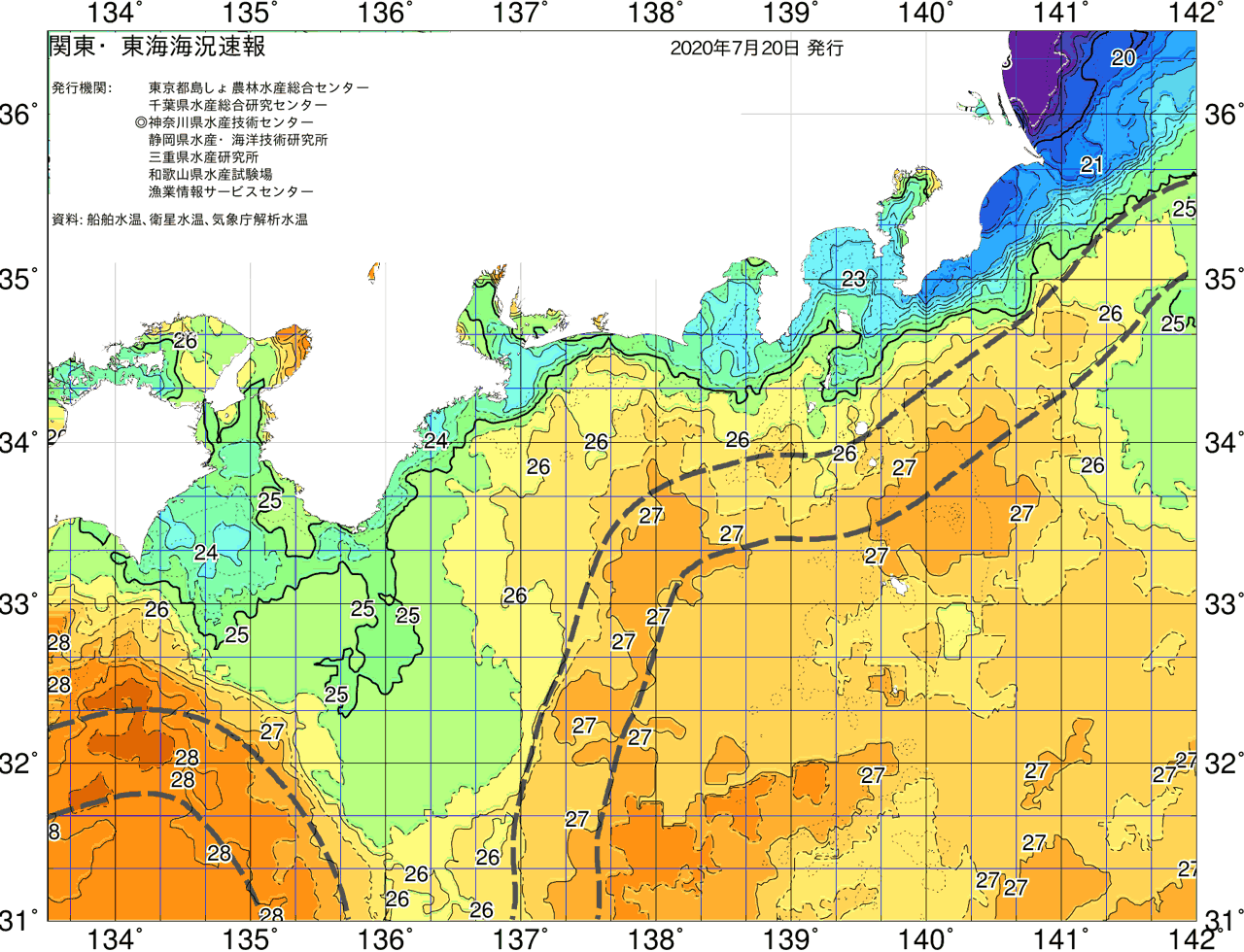 海況図, 関東・東海海況速報/広域 検索結果, (黒潮, 水温分布, 冷水域, 暖水波及 等を図示)