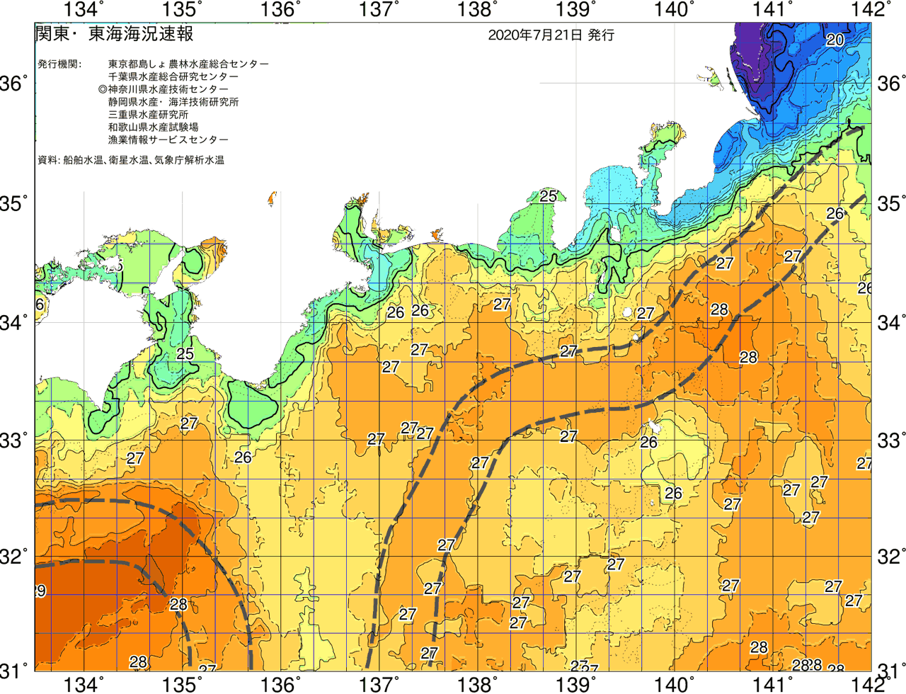 海況図, 関東・東海海況速報/広域 検索結果, (黒潮, 水温分布, 冷水域, 暖水波及 等を図示)