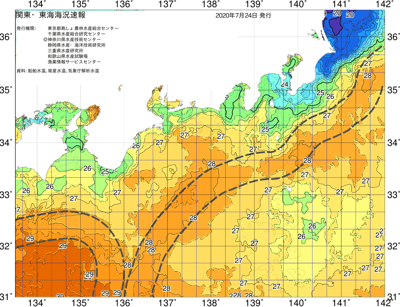 海況図, 関東・東海海況速報/広域 検索結果, (黒潮, 水温分布, 冷水域, 暖水波及 等を図示)