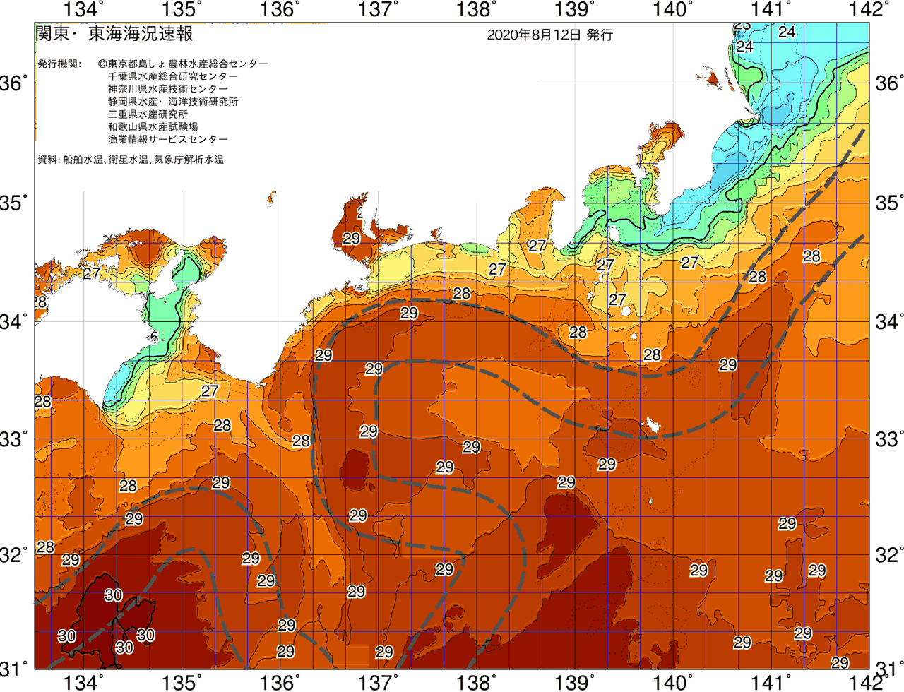 海況図, 関東・東海海況速報/広域 検索結果, (黒潮, 水温分布, 冷水域, 暖水波及 等を図示)