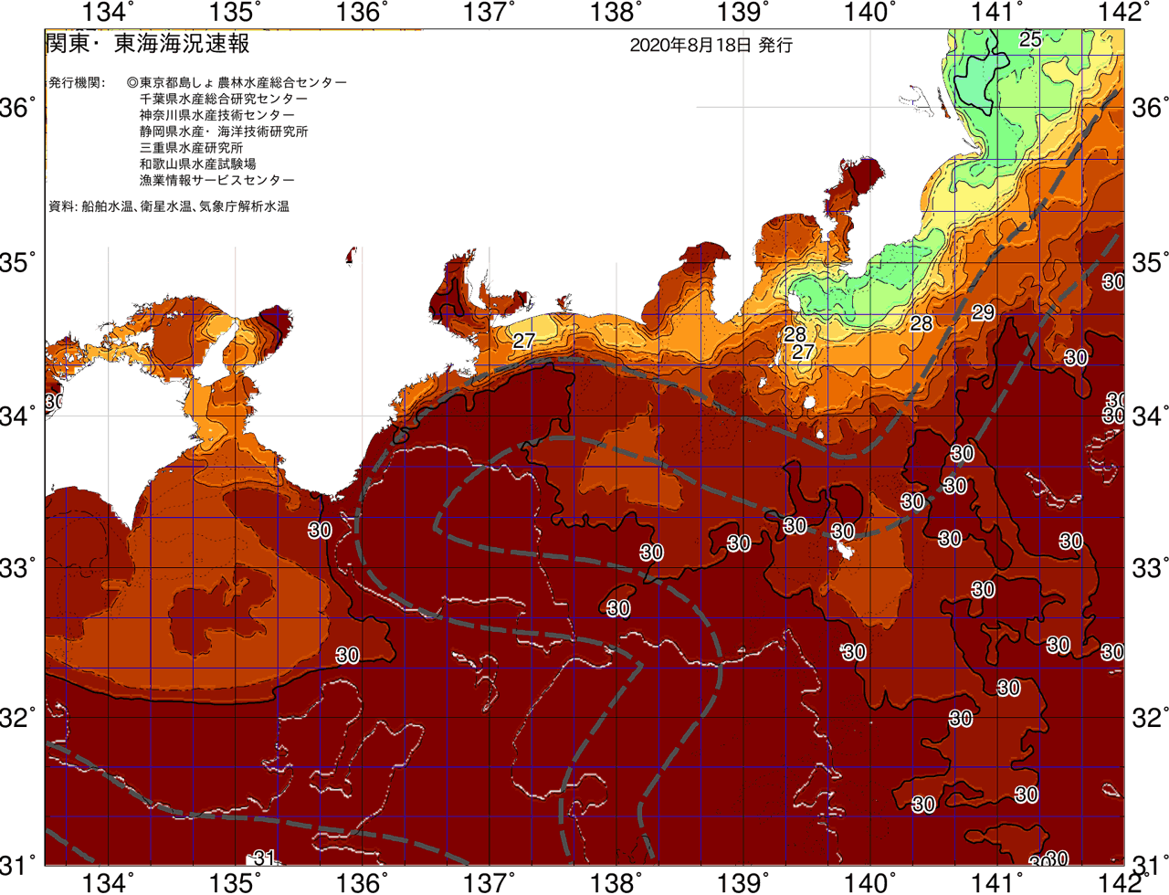 海況図, 関東・東海海況速報/広域 検索結果, (黒潮, 水温分布, 冷水域, 暖水波及 等を図示)