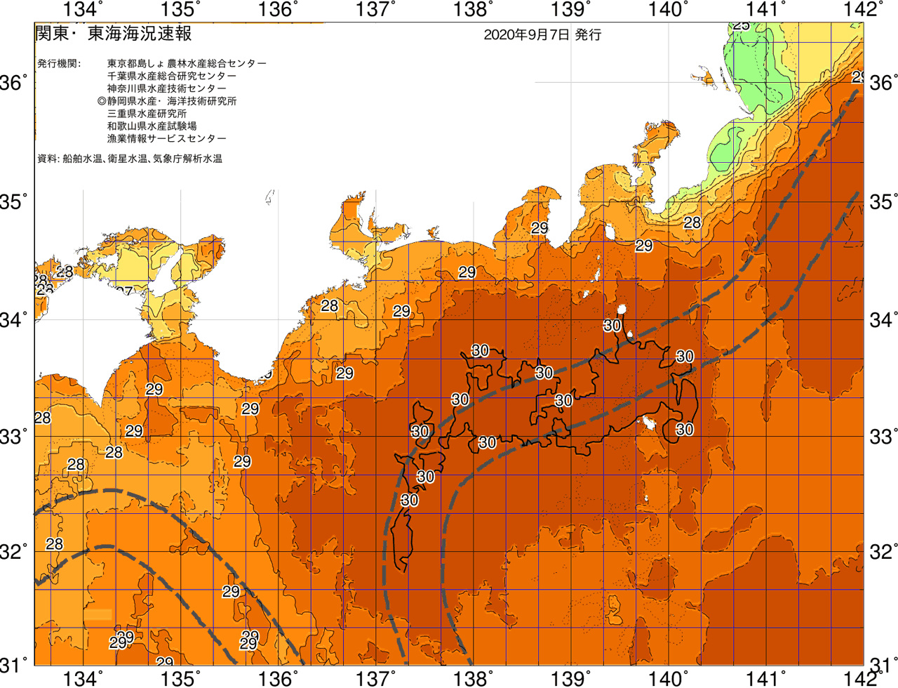 海況図, 関東・東海海況速報/広域 検索結果, (黒潮, 水温分布, 冷水域, 暖水波及 等を図示)