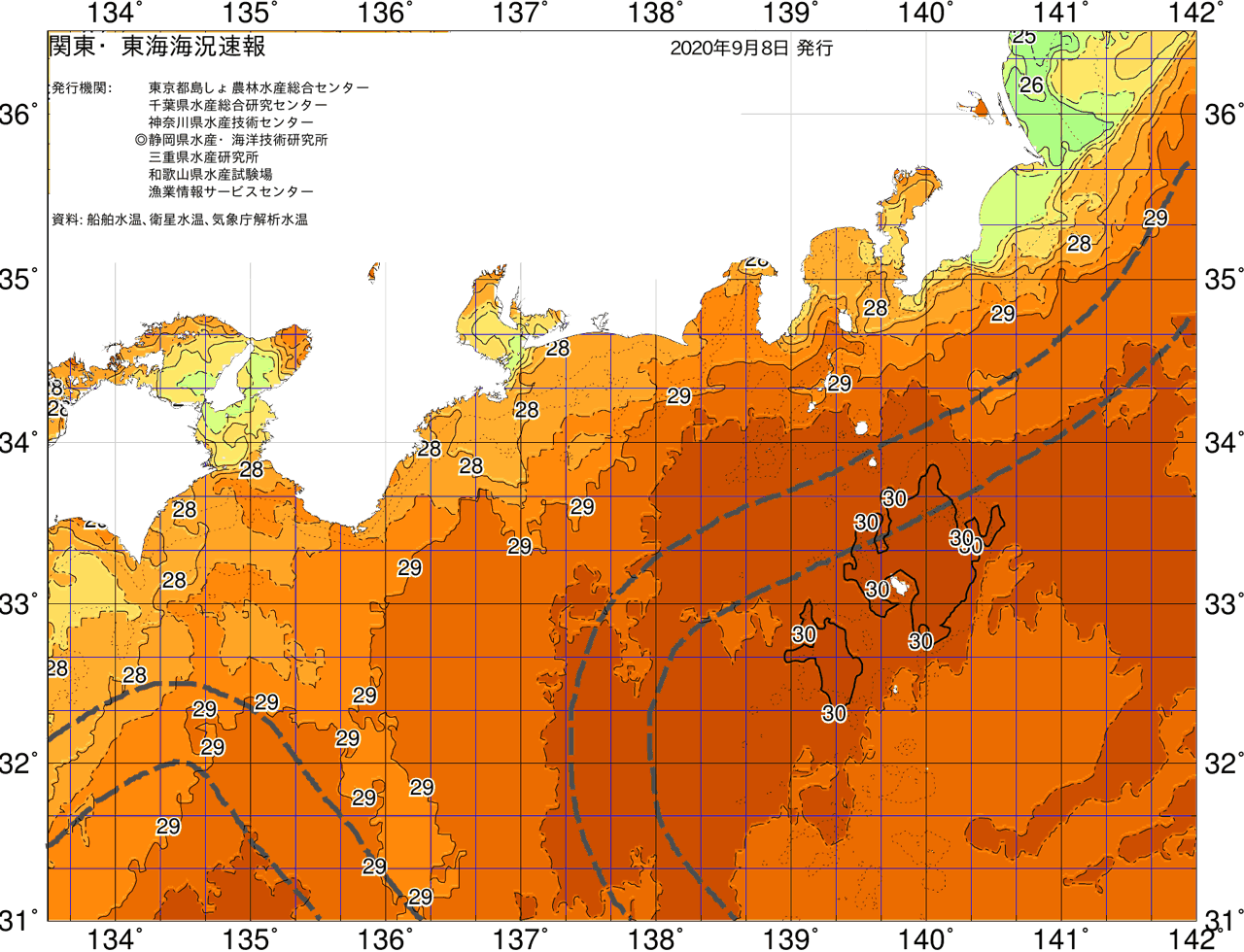 海況図, 関東・東海海況速報/広域 検索結果, (黒潮, 水温分布, 冷水域, 暖水波及 等を図示)