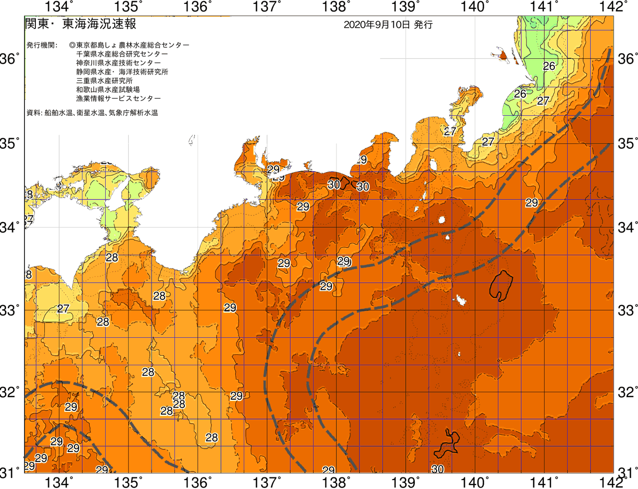海況図, 関東・東海海況速報/広域 検索結果, (黒潮, 水温分布, 冷水域, 暖水波及 等を図示)