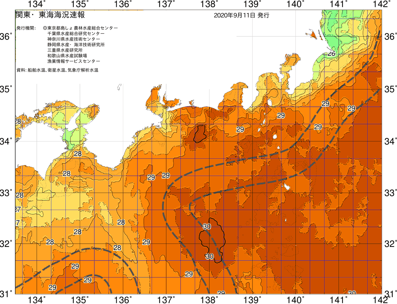 海況図, 関東・東海海況速報/広域 検索結果, (黒潮, 水温分布, 冷水域, 暖水波及 等を図示)