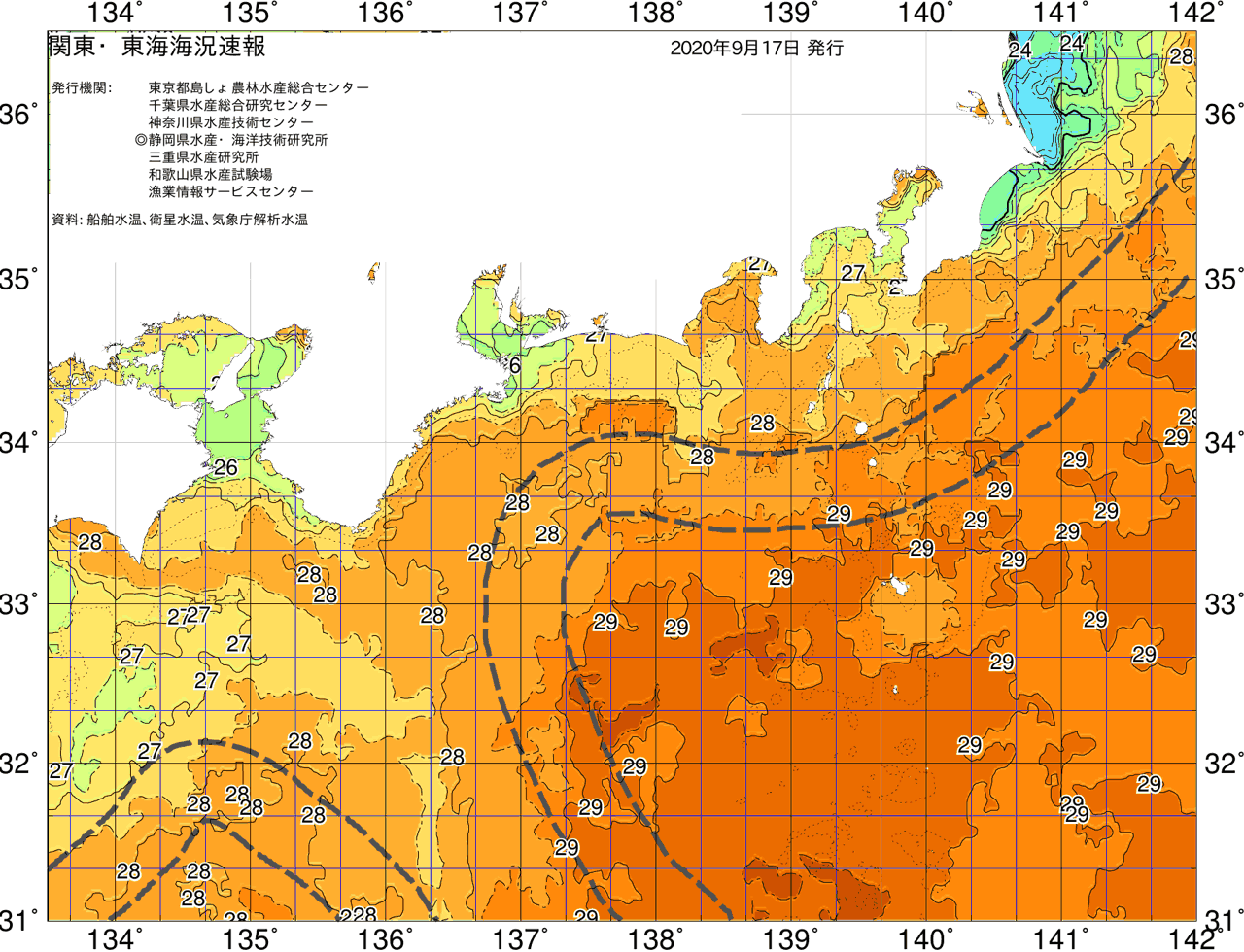 海況図, 関東・東海海況速報/広域 検索結果, (黒潮, 水温分布, 冷水域, 暖水波及 等を図示)
