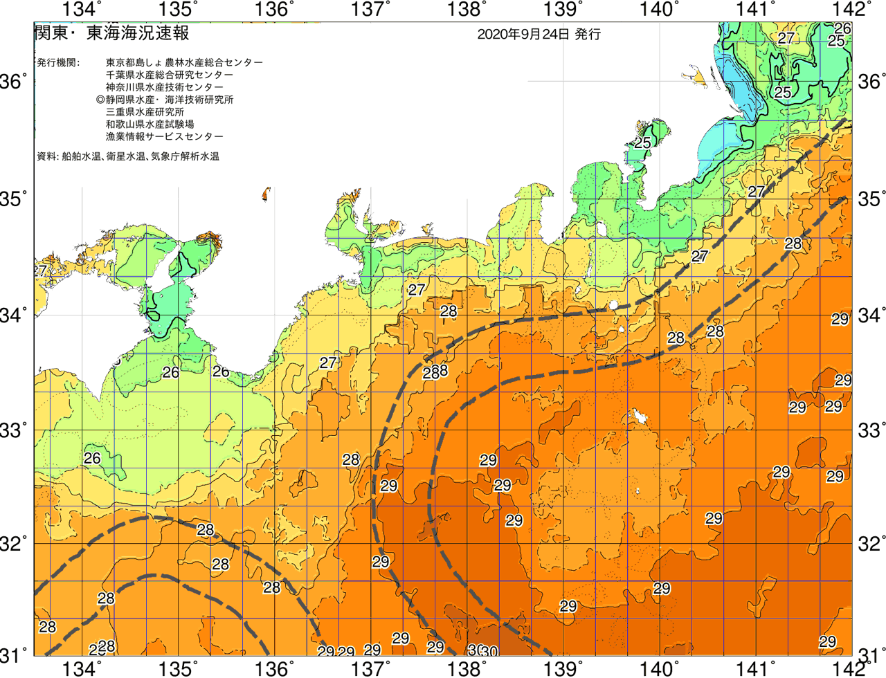 海況図, 関東・東海海況速報/広域 検索結果, (黒潮, 水温分布, 冷水域, 暖水波及 等を図示)