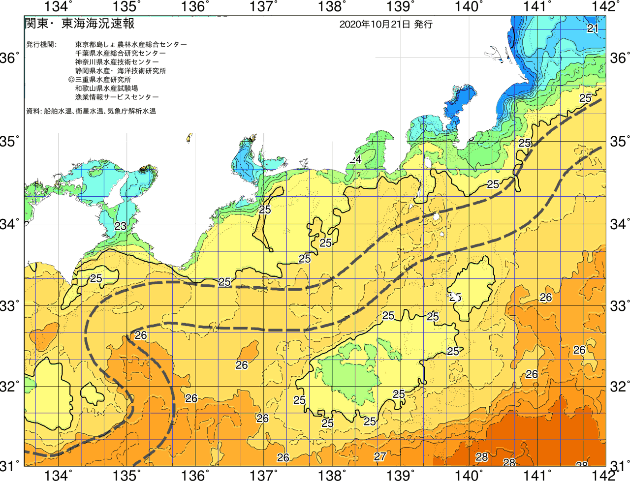 海況図, 関東・東海海況速報/広域 検索結果, (黒潮, 水温分布, 冷水域, 暖水波及 等を図示)