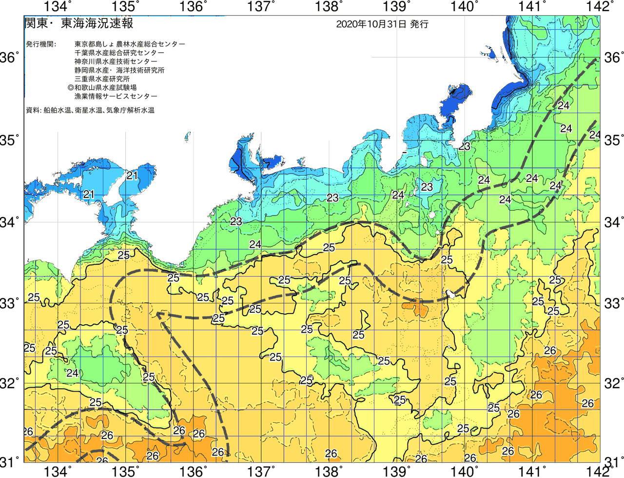 海況図, 関東・東海海況速報/広域 検索結果, (黒潮, 水温分布, 冷水域, 暖水波及 等を図示)
