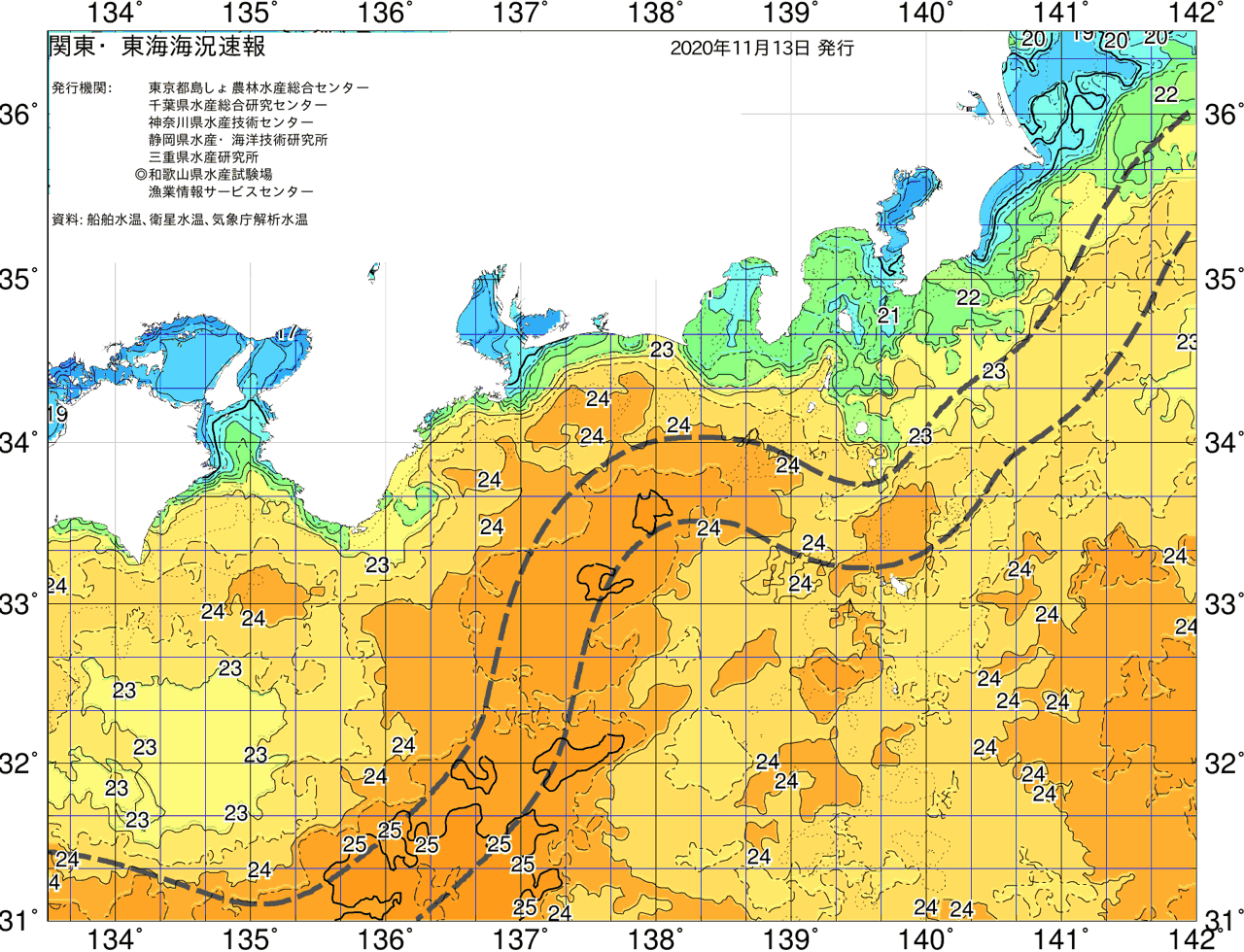 海況図, 関東・東海海況速報/広域 検索結果, (黒潮, 水温分布, 冷水域, 暖水波及 等を図示)