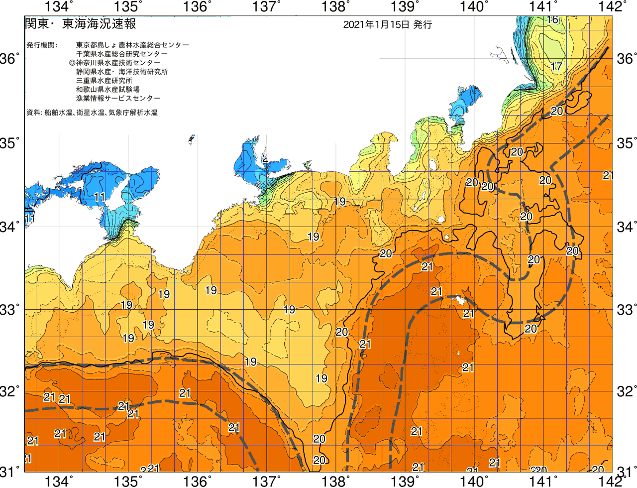 海況図, 関東・東海海況速報/広域 検索結果, (黒潮, 水温分布, 冷水域, 暖水波及 等を図示)