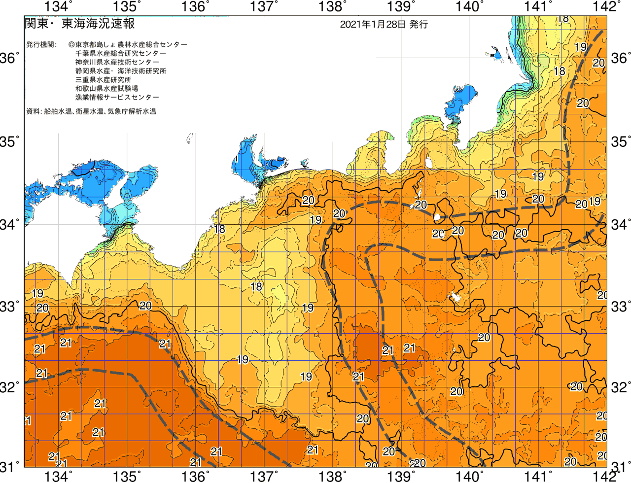 海況図, 関東・東海海況速報/広域 検索結果, (黒潮, 水温分布, 冷水域, 暖水波及 等を図示)