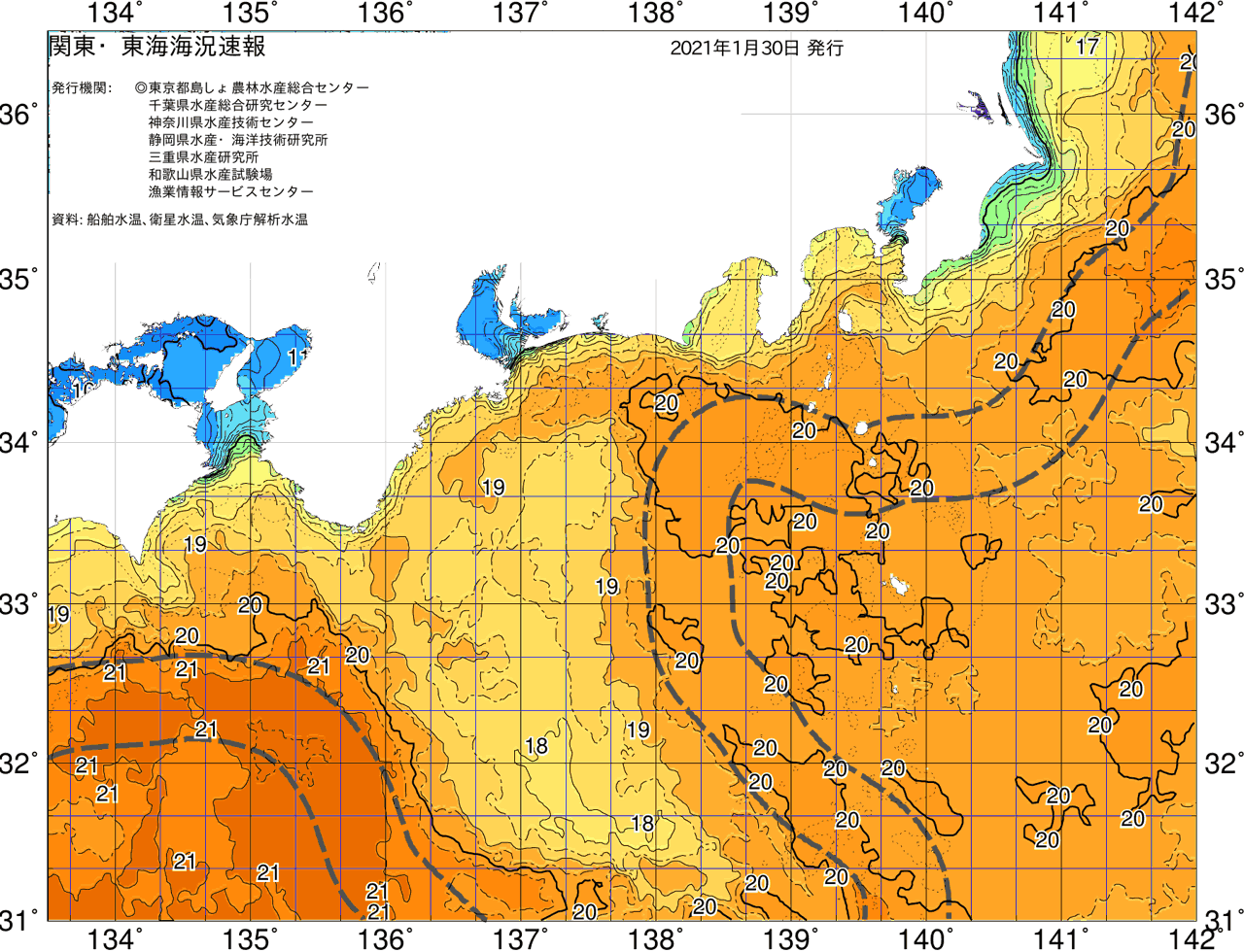 海況図, 関東・東海海況速報/広域 検索結果, (黒潮, 水温分布, 冷水域, 暖水波及 等を図示)