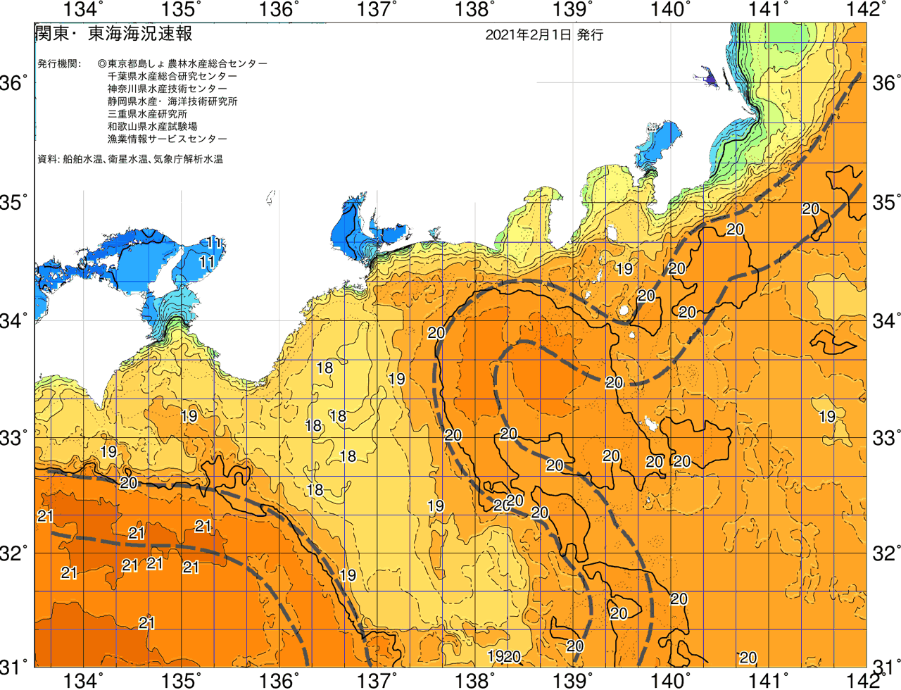 海況図, 関東・東海海況速報/広域 検索結果, (黒潮, 水温分布, 冷水域, 暖水波及 等を図示)
