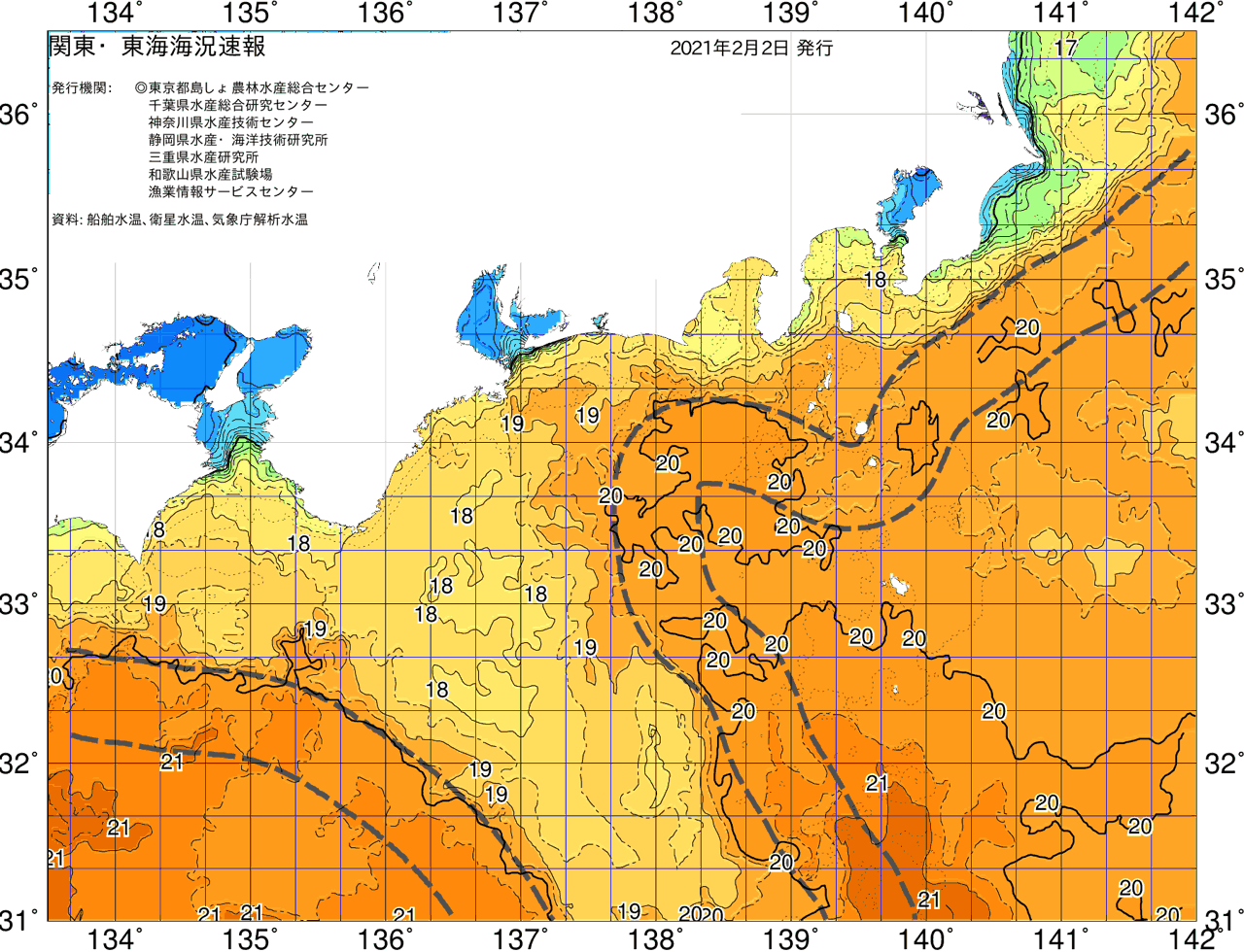 海況図, 関東・東海海況速報/広域 検索結果, (黒潮, 水温分布, 冷水域, 暖水波及 等を図示)
