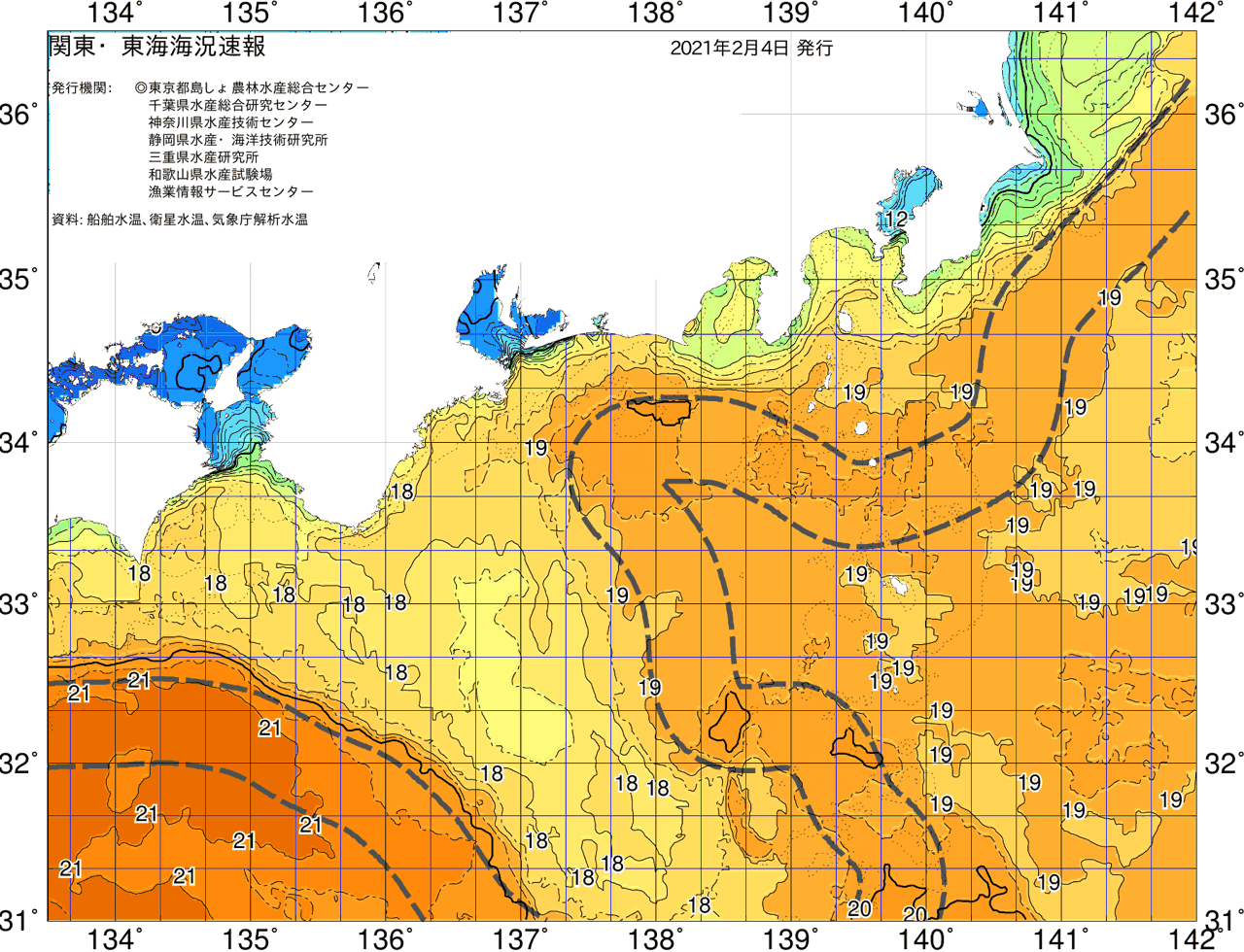海況図, 関東・東海海況速報/広域 検索結果, (黒潮, 水温分布, 冷水域, 暖水波及 等を図示)