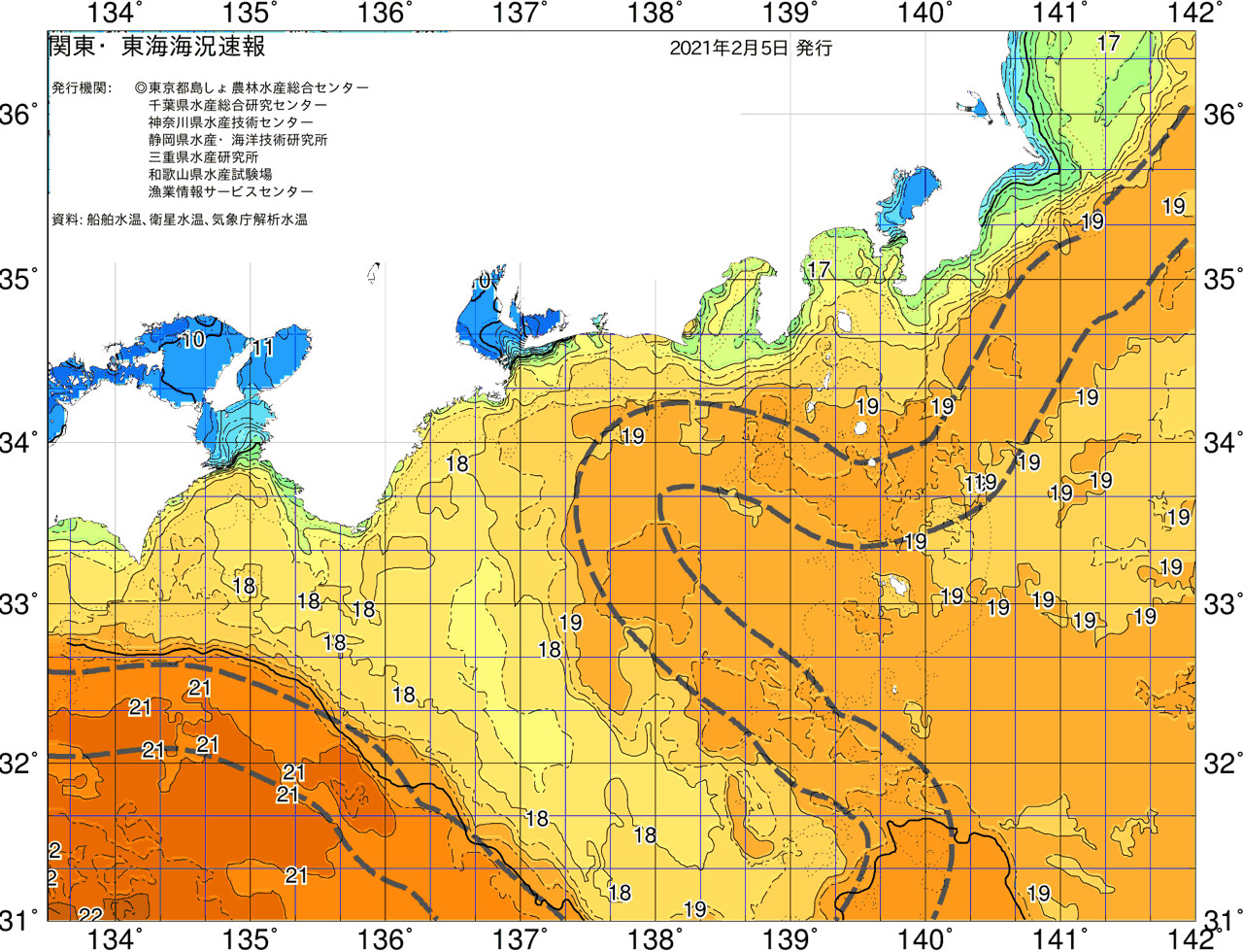 海況図, 関東・東海海況速報/広域 検索結果, (黒潮, 水温分布, 冷水域, 暖水波及 等を図示)