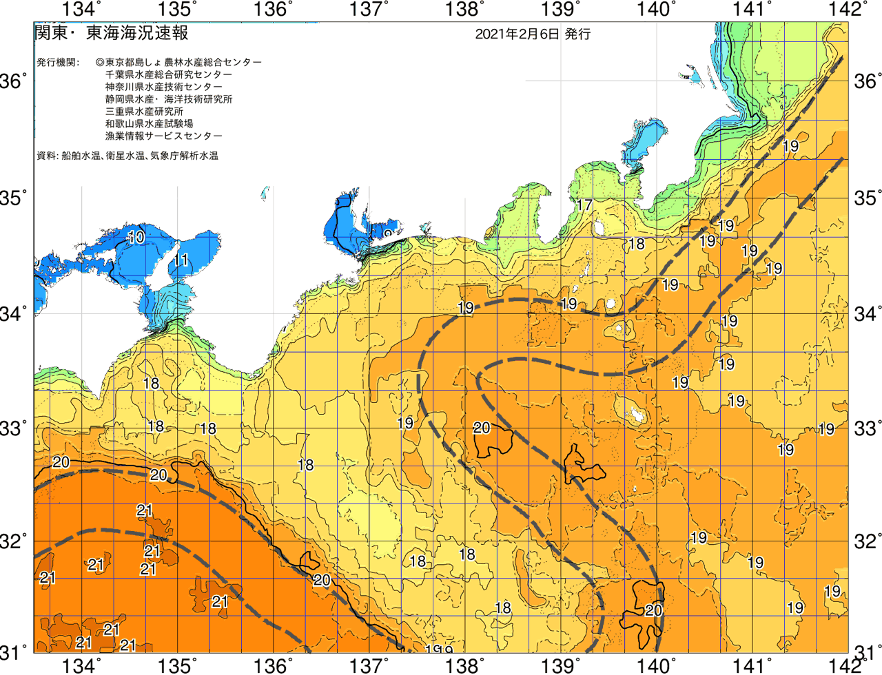 海況図, 関東・東海海況速報/広域 検索結果, (黒潮, 水温分布, 冷水域, 暖水波及 等を図示)