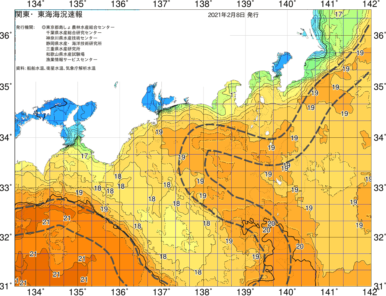 海況図, 関東・東海海況速報/広域 検索結果, (黒潮, 水温分布, 冷水域, 暖水波及 等を図示)