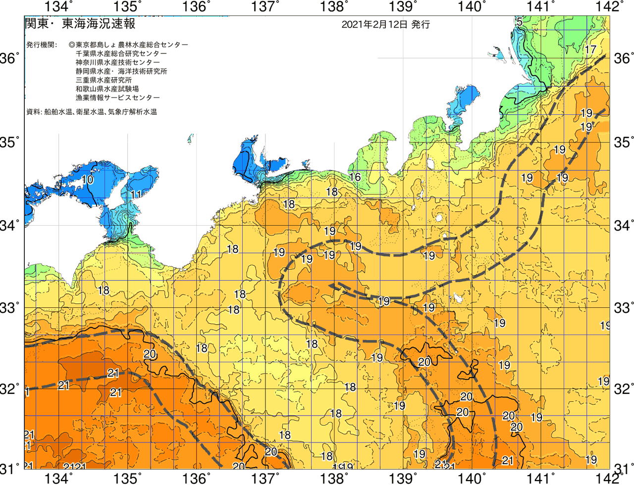 海況図, 関東・東海海況速報/広域 検索結果, (黒潮, 水温分布, 冷水域, 暖水波及 等を図示)