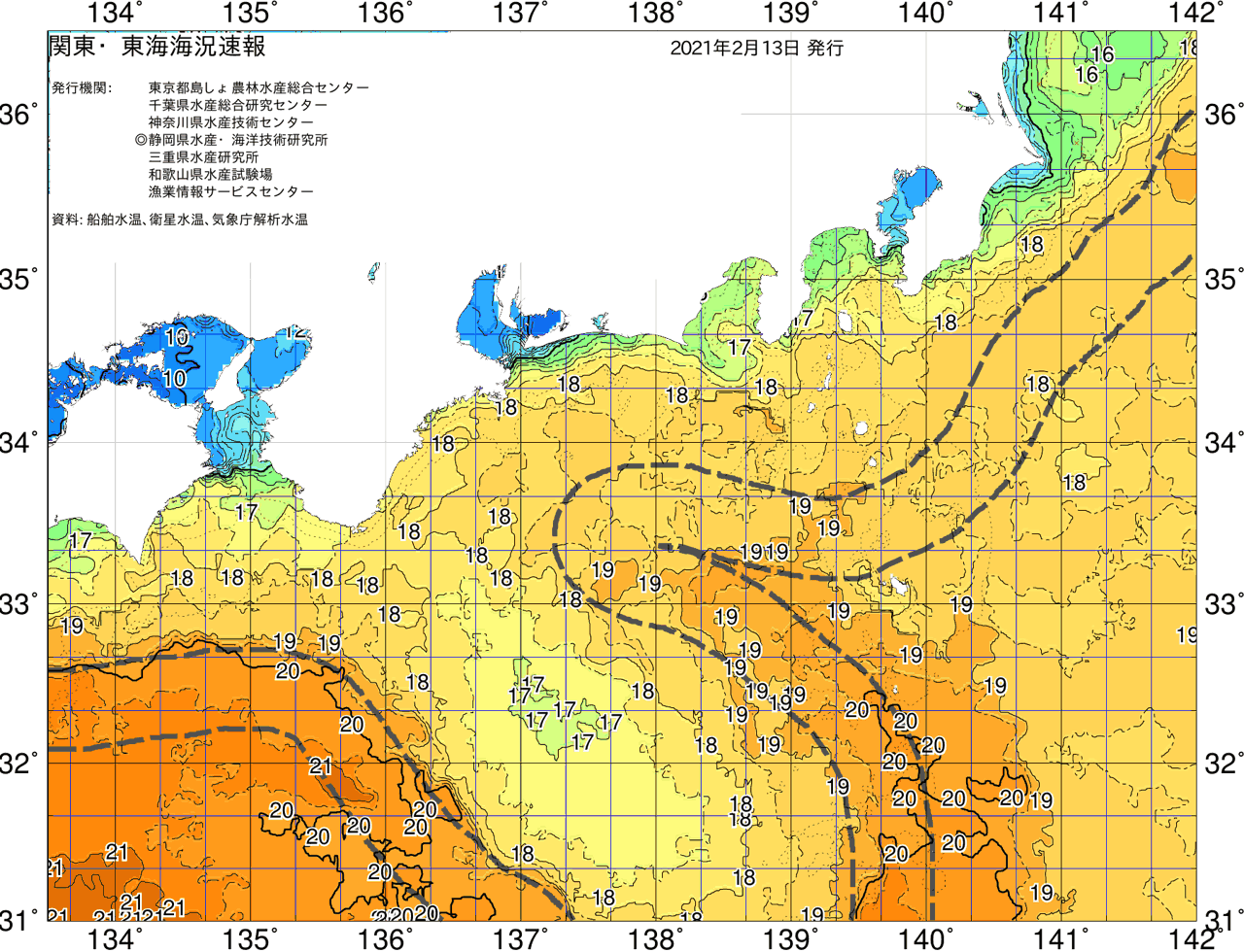 海況図, 関東・東海海況速報/広域 検索結果, (黒潮, 水温分布, 冷水域, 暖水波及 等を図示)