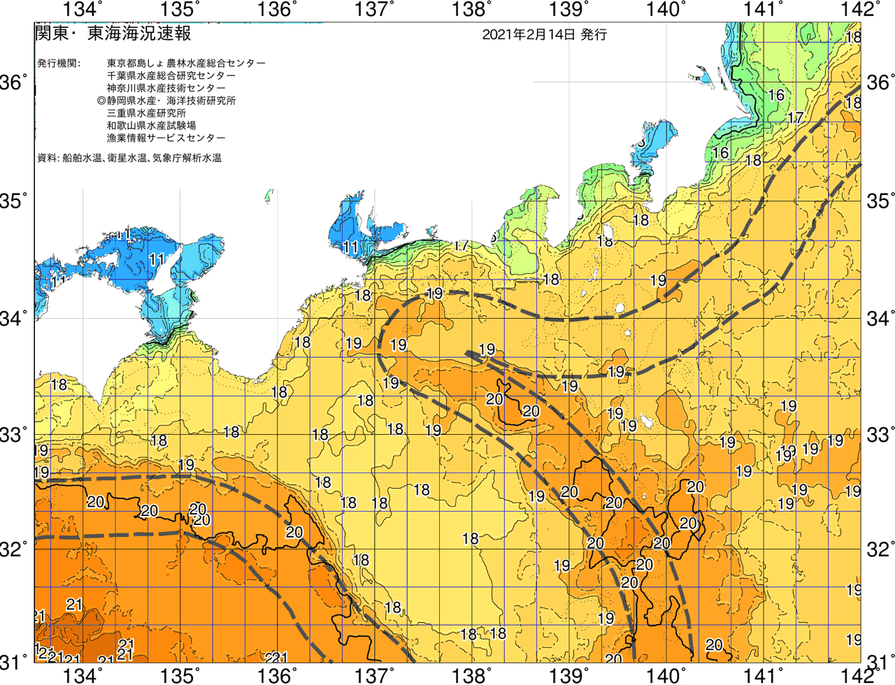 海況図, 関東・東海海況速報/広域 検索結果, (黒潮, 水温分布, 冷水域, 暖水波及 等を図示)