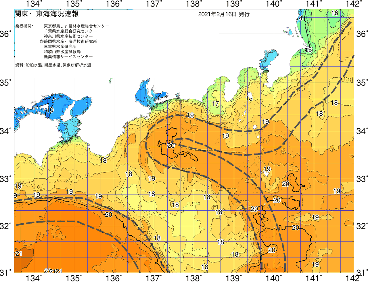 海況図, 関東・東海海況速報/広域 検索結果, (黒潮, 水温分布, 冷水域, 暖水波及 等を図示)