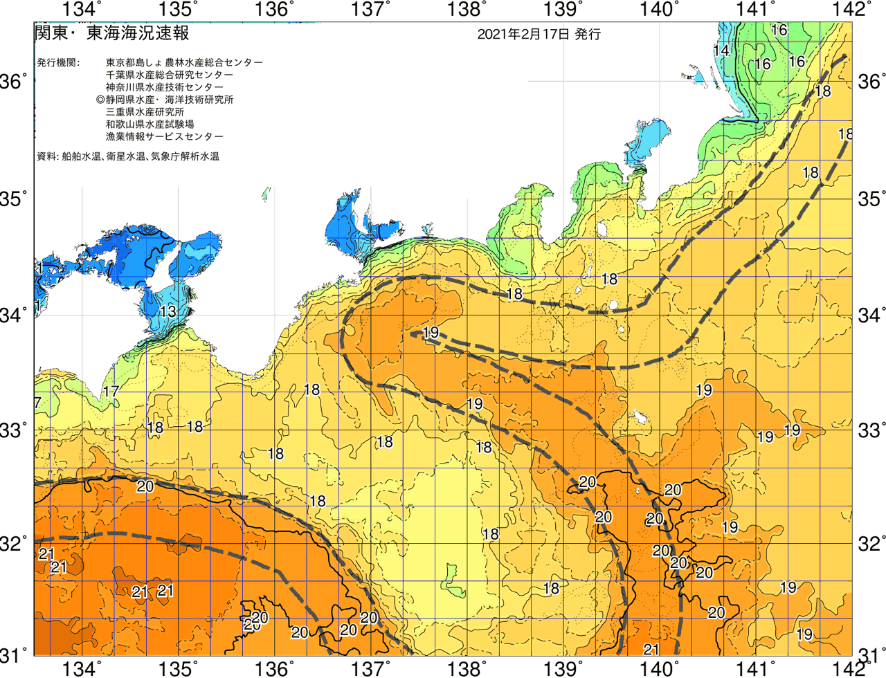 海況図, 関東・東海海況速報/広域 検索結果, (黒潮, 水温分布, 冷水域, 暖水波及 等を図示)