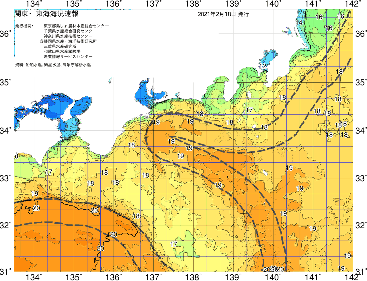 海況図, 関東・東海海況速報/広域 検索結果, (黒潮, 水温分布, 冷水域, 暖水波及 等を図示)