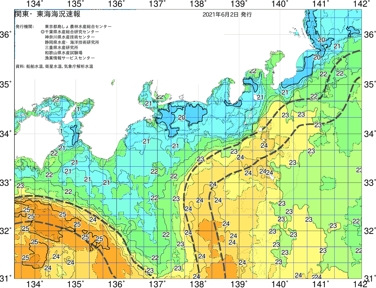 海況図, 関東・東海海況速報/広域 検索結果, (黒潮, 水温分布, 冷水域, 暖水波及 等を図示)