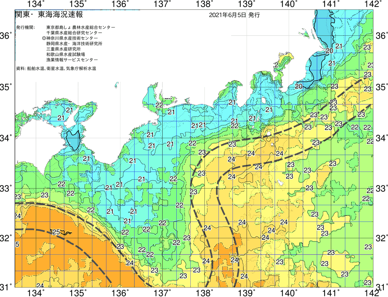 海況図, 関東・東海海況速報/広域 検索結果, (黒潮, 水温分布, 冷水域, 暖水波及 等を図示)