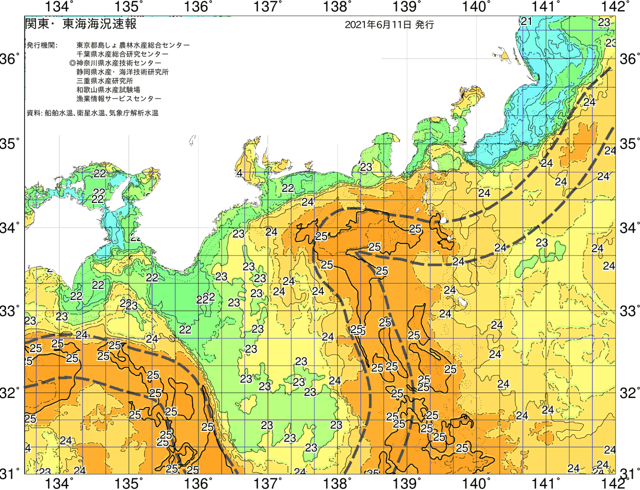 海況図, 関東・東海海況速報/広域 検索結果, (黒潮, 水温分布, 冷水域, 暖水波及 等を図示)