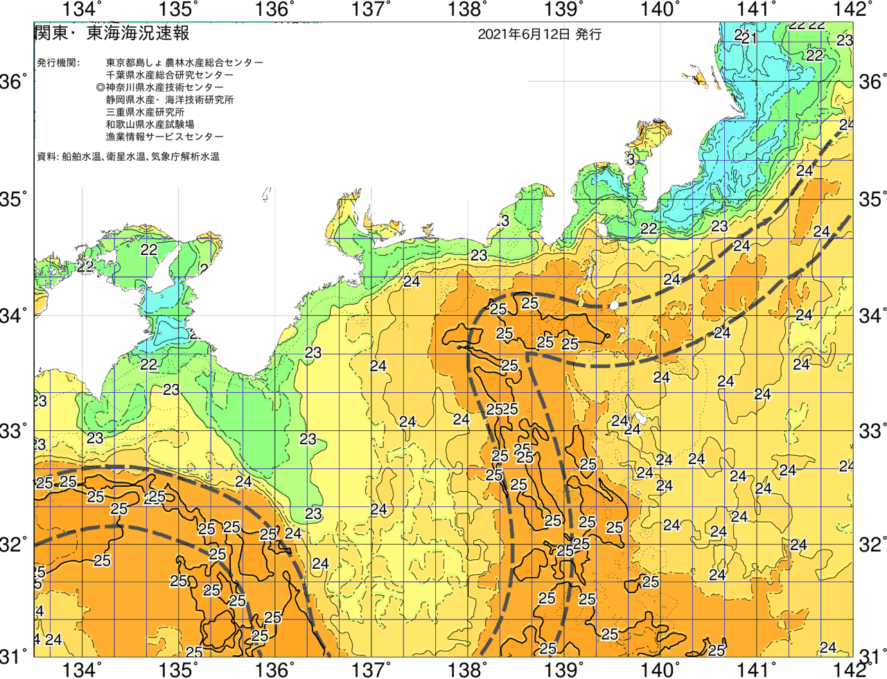 海況図, 関東・東海海況速報/広域 検索結果, (黒潮, 水温分布, 冷水域, 暖水波及 等を図示)