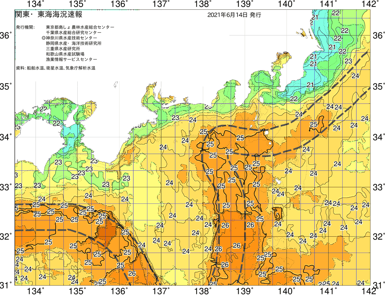 海況図, 関東・東海海況速報/広域 検索結果, (黒潮, 水温分布, 冷水域, 暖水波及 等を図示)