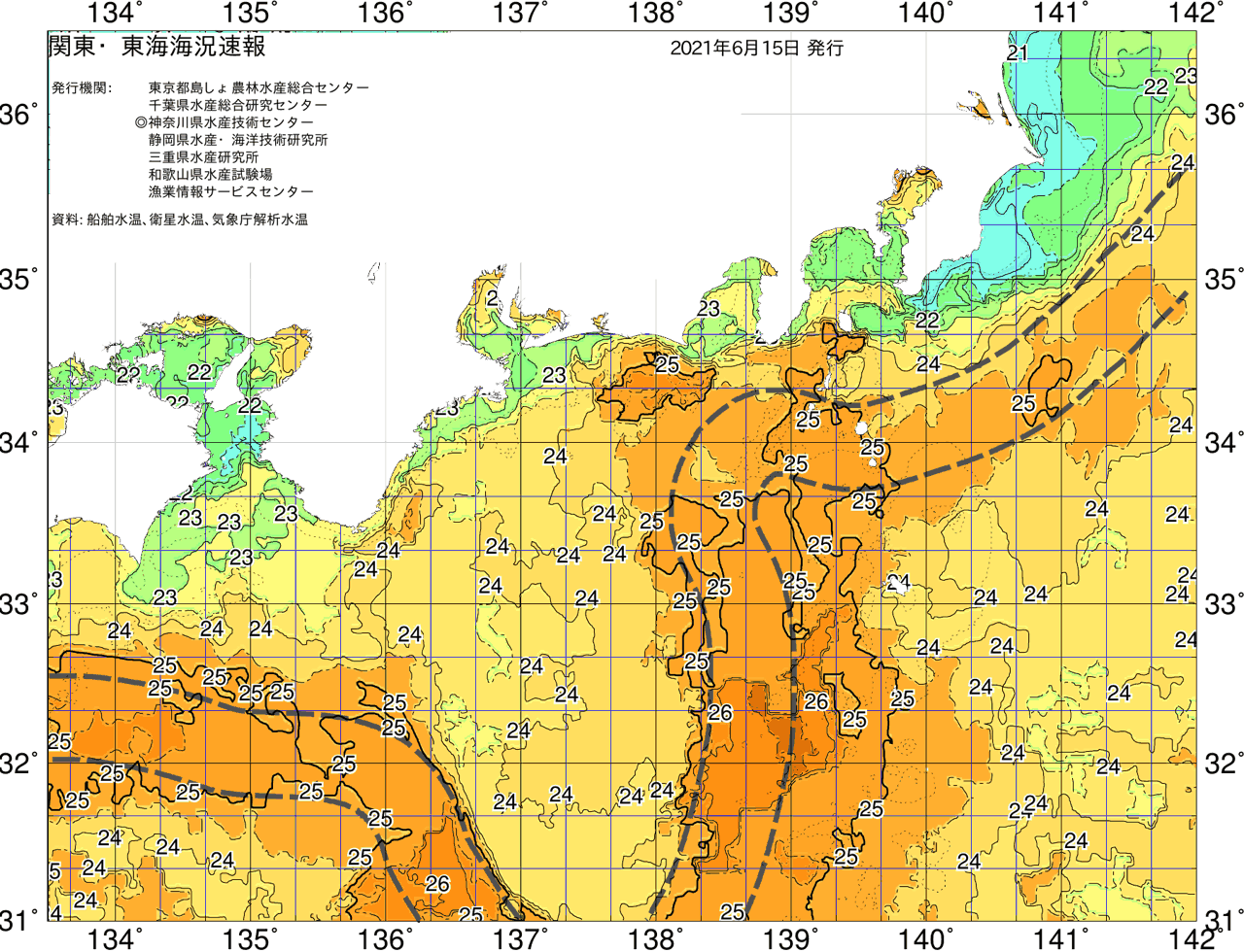 海況図, 関東・東海海況速報/広域 検索結果, (黒潮, 水温分布, 冷水域, 暖水波及 等を図示)