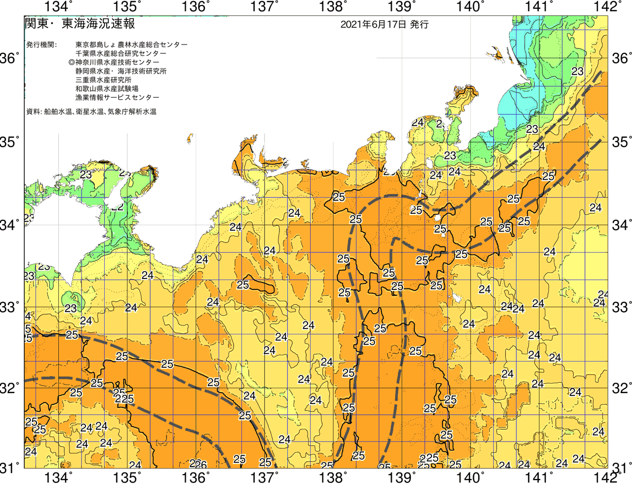 海況図, 関東・東海海況速報/広域 検索結果, (黒潮, 水温分布, 冷水域, 暖水波及 等を図示)