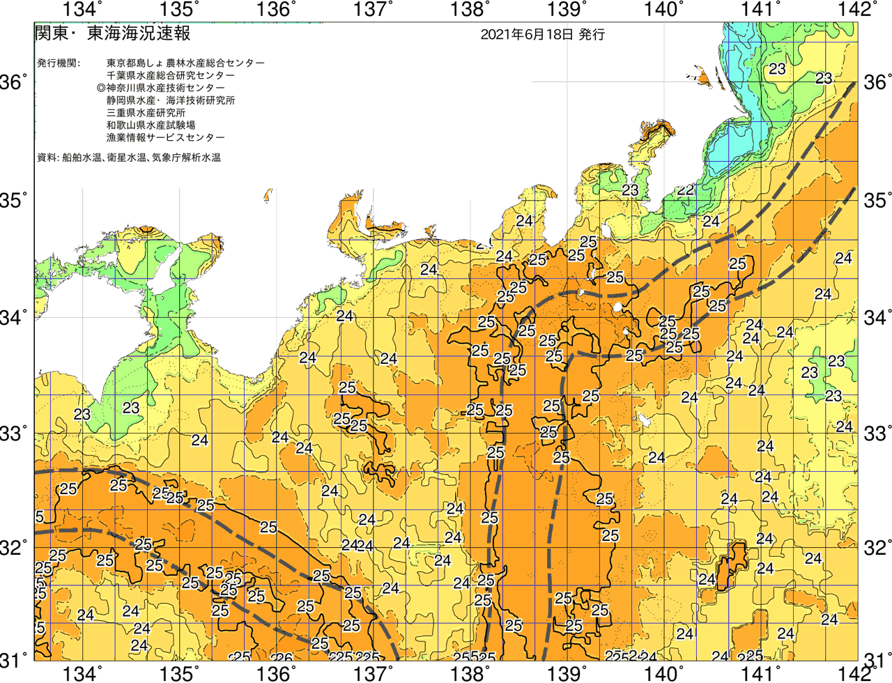 海況図, 関東・東海海況速報/広域 検索結果, (黒潮, 水温分布, 冷水域, 暖水波及 等を図示)