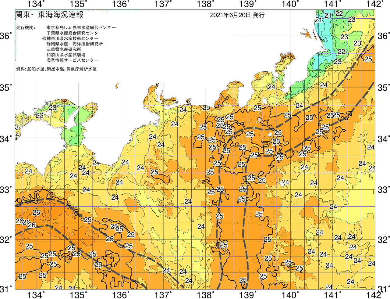 海況図, 関東・東海海況速報/広域 検索結果, (黒潮, 水温分布, 冷水域, 暖水波及 等を図示)