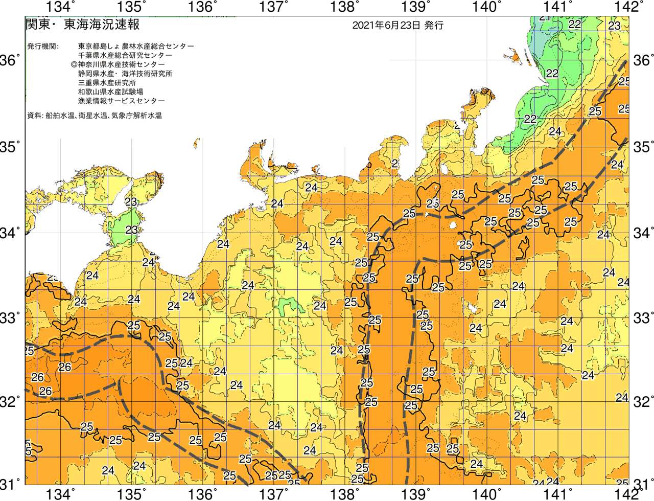 海況図, 関東・東海海況速報/広域 検索結果, (黒潮, 水温分布, 冷水域, 暖水波及 等を図示)
