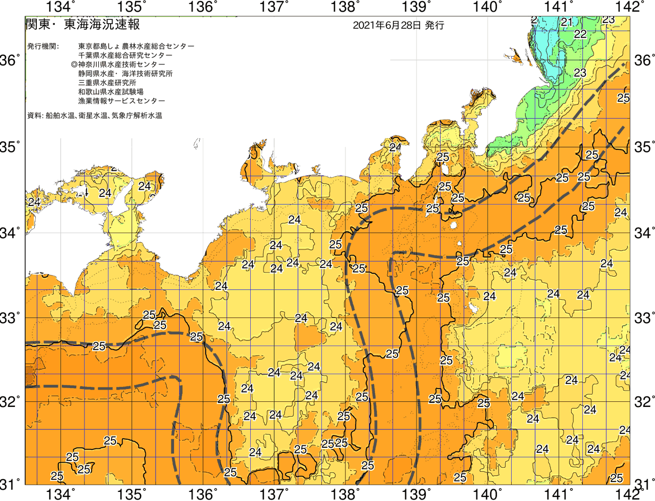 海況図, 関東・東海海況速報/広域 検索結果, (黒潮, 水温分布, 冷水域, 暖水波及 等を図示)