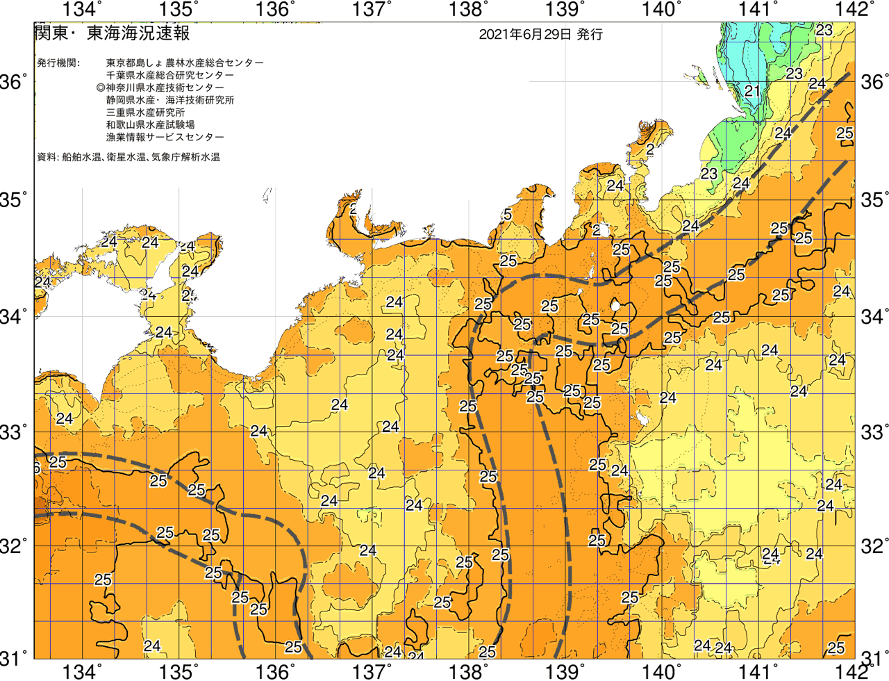 海況図, 関東・東海海況速報/広域 検索結果, (黒潮, 水温分布, 冷水域, 暖水波及 等を図示)