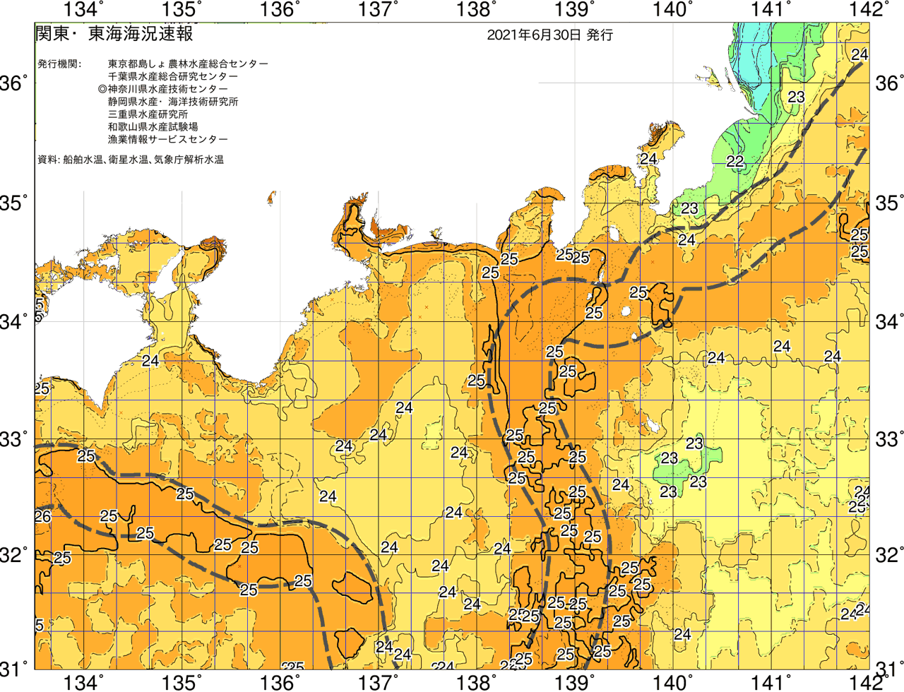 海況図, 関東・東海海況速報/広域 検索結果, (黒潮, 水温分布, 冷水域, 暖水波及 等を図示)