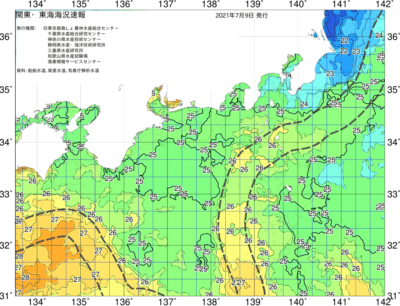 海況図, 関東・東海海況速報/広域 検索結果, (黒潮, 水温分布, 冷水域, 暖水波及 等を図示)