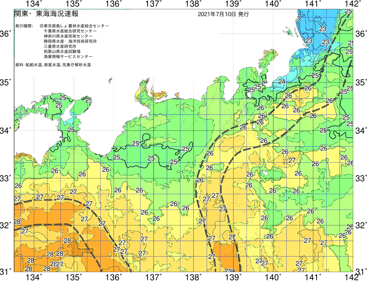海況図, 関東・東海海況速報/広域 検索結果, (黒潮, 水温分布, 冷水域, 暖水波及 等を図示)