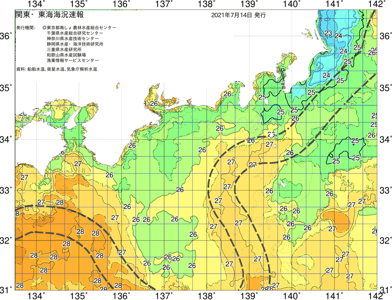 海況図, 関東・東海海況速報/広域 検索結果, (黒潮, 水温分布, 冷水域, 暖水波及 等を図示)