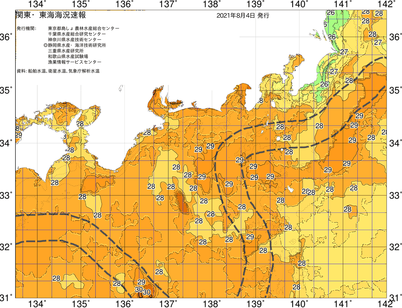 海況図, 関東・東海海況速報/広域 検索結果, (黒潮, 水温分布, 冷水域, 暖水波及 等を図示)